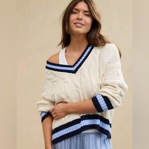 Aerie Cropped Cable Knit V-Neck Sweater
